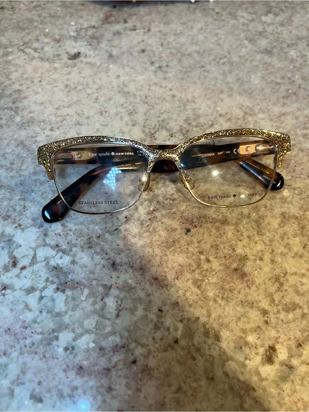 kate spade Gold Glitter Cat-Eye Glasses with Tortoiseshell Temples